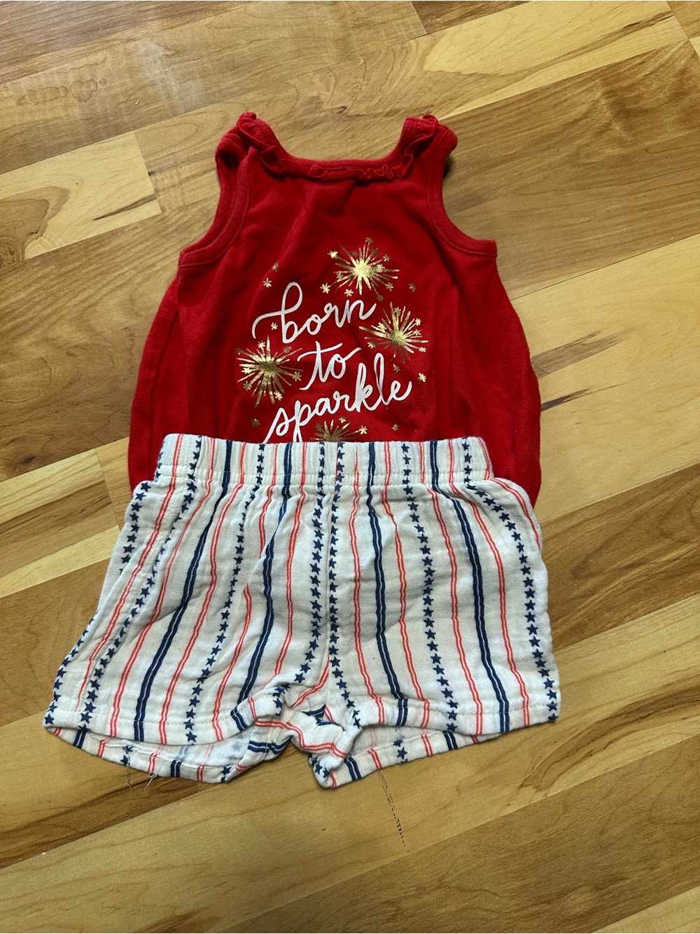Cat & Jack Red Tank with Cream Stripe & Navy Star Shorts